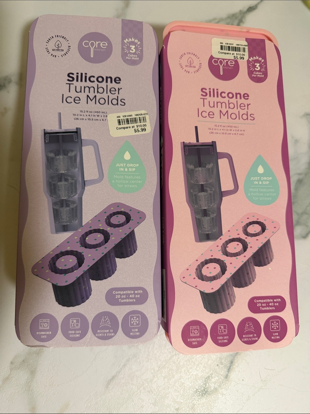 Set of 2 Core Kitchen Silicone Tumbler Ice Molds - Pink/Purple